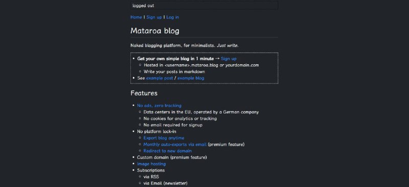 ▎Mataroa blog 一个适用于极简主义者的博客平台一分钟之内完成注册，支持自定义域名，Markdown 语法