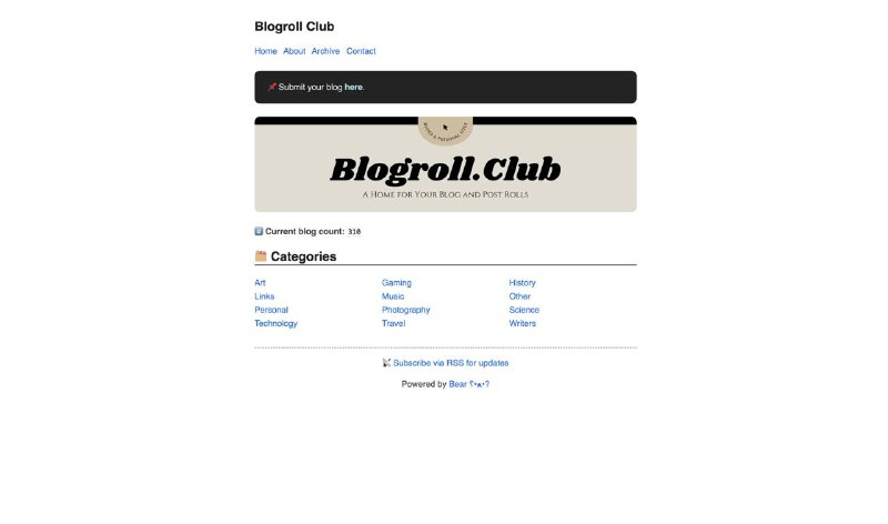 一个由 BearBlog 打造的 Blogroll 俱乐部，也能发现更多的博客，通过下方的分类，查看你喜欢的类型