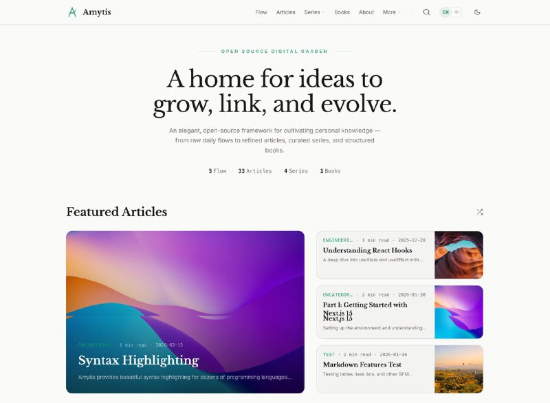 Amytis 是一个优雅的开源数字花园框架，用于构建个人知识空间