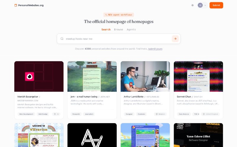 如果你想发现更多的网站，可以看看这个，它收录了 4366 个个人网站，非常精美