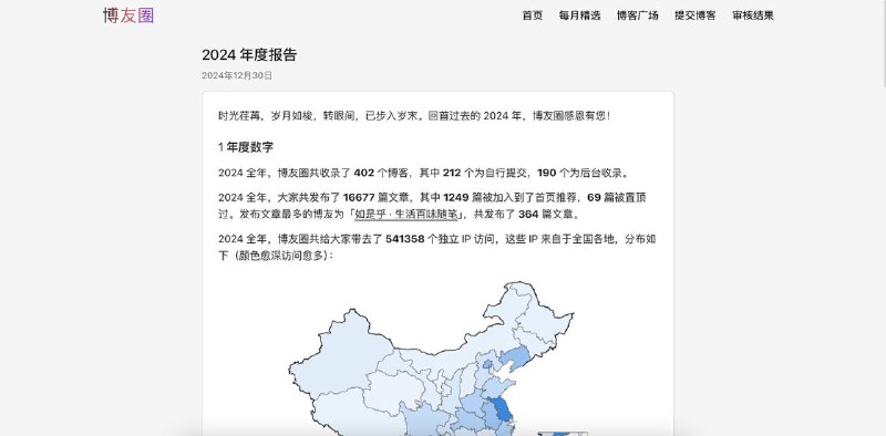 博友圈发布了它的年度报告，以及被它收录的博客都将收到一封专属于你的年度报告，感兴趣的朋友可以前往看看